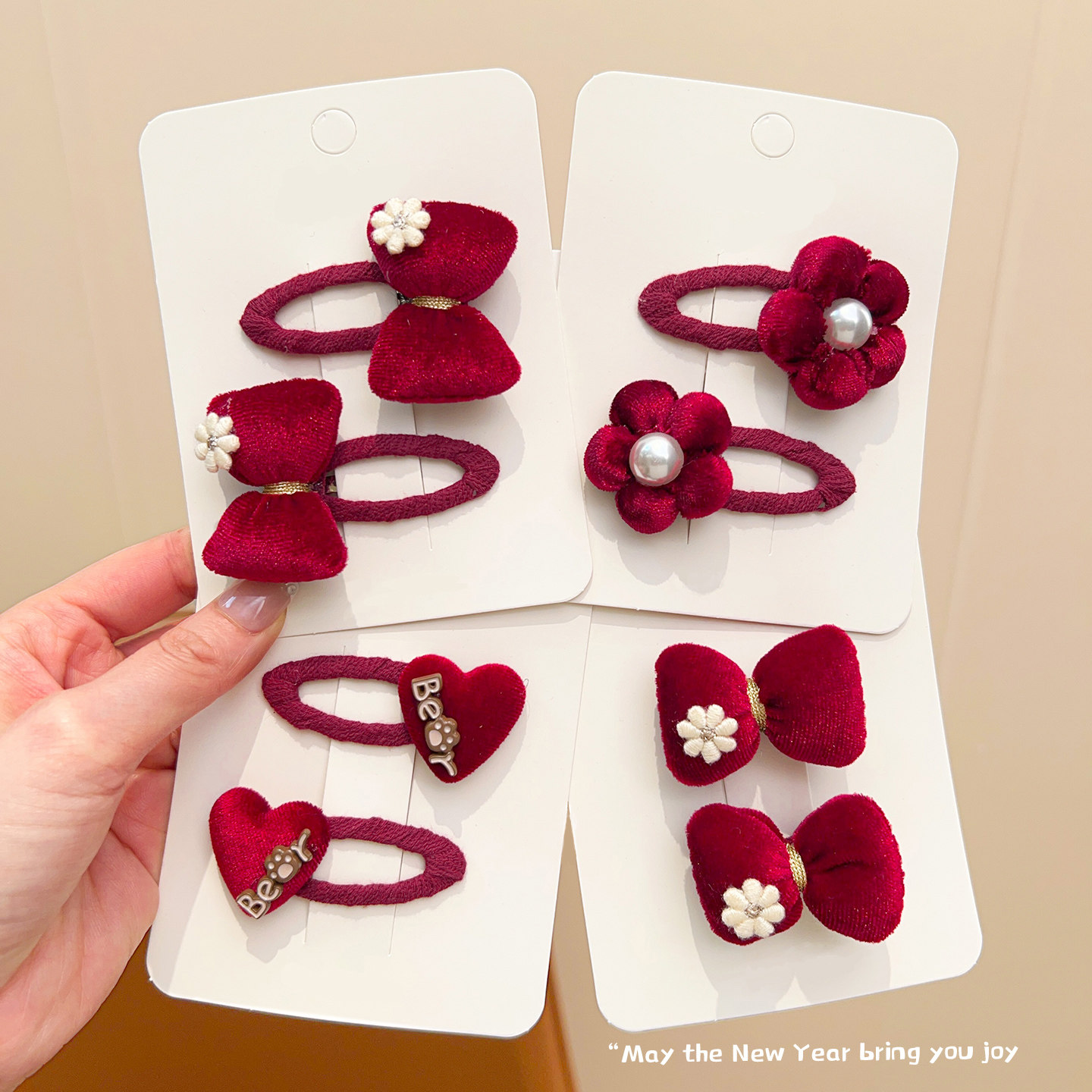 新年儿童发夹新款酒红色花朵可爱宝宝蝴蝶结发饰夹子女童新年头饰,淘宝优惠券,粉丝福利购,淘宝优惠卷