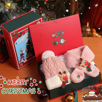 Children Christmas Elk Deer Scarves Scarves Hat Suit Gift Box Thickened Hair Line Hat Girl Baby Festival Gift Autumn Winter