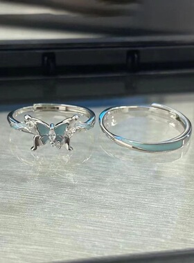 【梦幻线条蓝蝶】夜光情侣对戒可发光简约礼物夜光蝴蝶对戒可调节