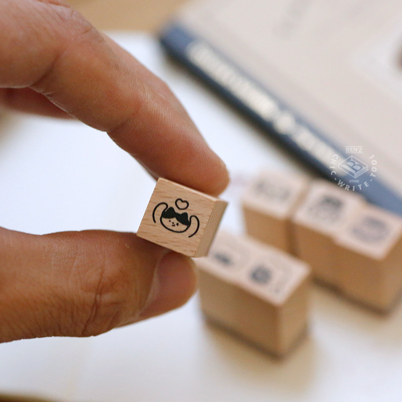 可爱中分猫迷你木质印章手帐常用表情计划日程打卡日历记录手账章,淘宝优惠券,粉丝福利购,淘宝优惠卷