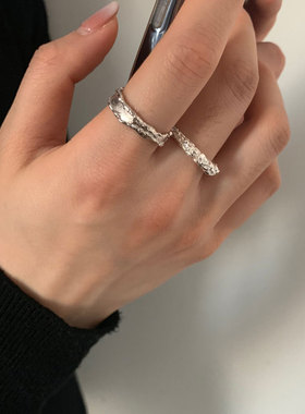 925纯银小众冷淡风不规则锡纸凹凸纹理戒指简约个性ins女