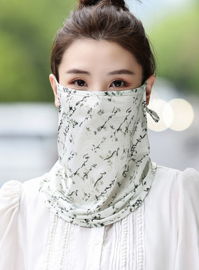 香丝入柜国风版遮阳防晒面罩女护颈脖子薄款防紫外线面纱户外口罩