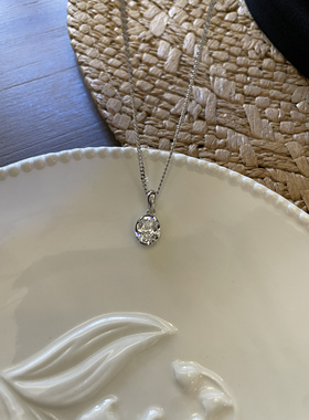 钻石项链女款s925纯银鸽子蛋形吊坠单钻轻奢小众清冷感叠加锁骨链