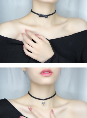 日韩版时尚choker项圈女颈带锁骨链网红短款蕾丝超仙脖子饰品黑色