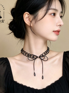 细款显白红色黑色蝴蝶结choker