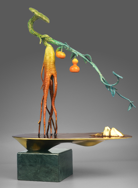 铜人参如意柿子摆件中式装饰品