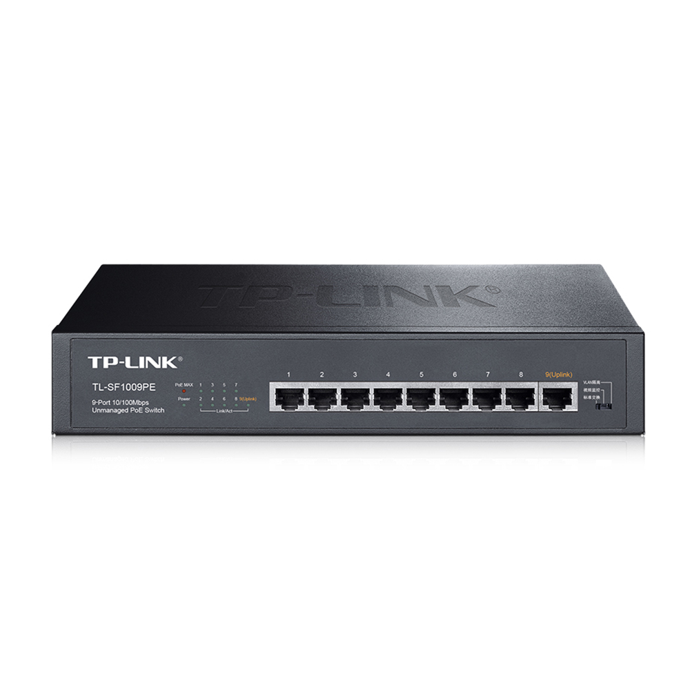 TP-LINK TL-SF1009PE 9口百兆PoE交换机AP监控摄像头8口poe网线供电模块大功率125W智能识别低功耗大功率 - 图0