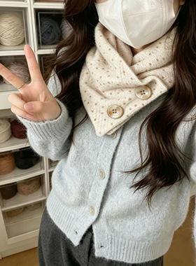 古早感小松奈奈双纽扣三角围脖2026年新款冬季保暖短围巾女