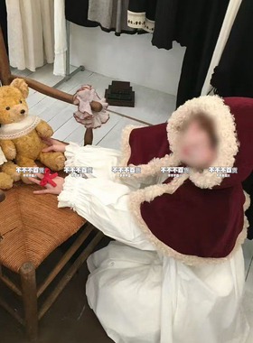 新年氛围感小红帽斗篷秋冬季加绒双面连帽百搭披肩新年甜美外套