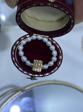 戒指发财红中麻将珍珠戒指编绳转运珠手链国风鎏彩串珠