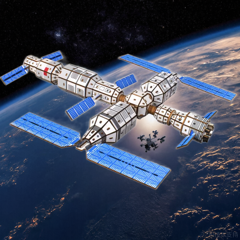 中国天宫太空间站模型拼装木制拼图木质立体益智玩具 diy手工材料-图0
