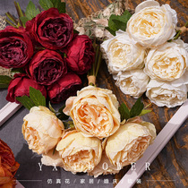 High-end Autumn Color Simulation Fake Flowers 6 Heads Peony to Beam Rose Artificial Silk Flower Peony manufacturer