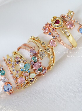 2024轻奢小众欧美跨境锆石爱心戒指女ins设计开口食指戒指环