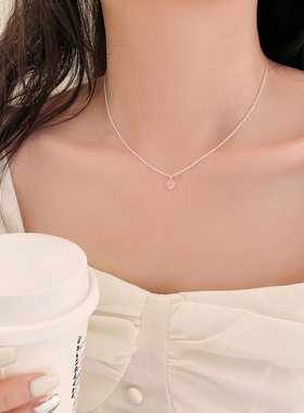 简约圆珠水滴水晶项链时尚百搭淡彩色水珠吊坠短款锁骨链流行配饰