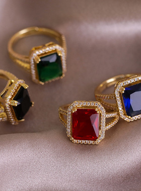 复古轻奢小众设计几何方形戒指