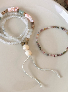 彩色天然石头串珠手链女2024年新款复古手串新中式叠戴多层手饰潮