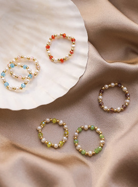 夏天彩色水晶戒指仙女手工串珠