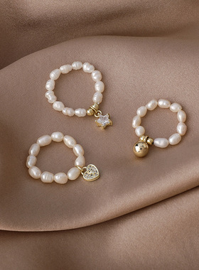 时尚个性风小众设计弹力珍珠戒指