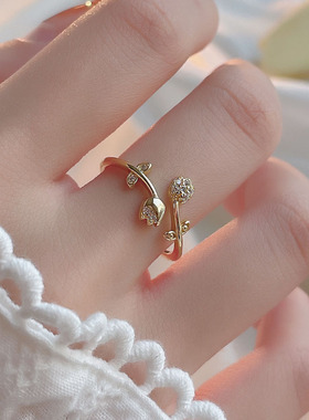 简约微镶满钻郁金香戒指女2023年新款潮小众设计夏季个性开口指环