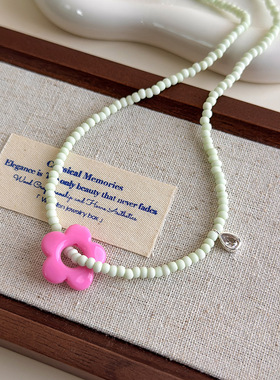 多巴胺可爱花朵项链夏天粉色