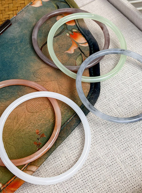 新中式国风汉服搭配少女手饰彩色树脂手镯细圆显瘦百搭手镯手饰品