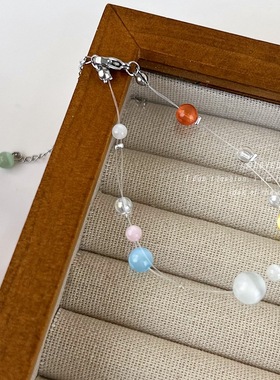 夏日韩版ins森系猫眼石彩色串珠手链女小清新简约小众设计感手饰