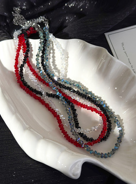 欧美跨境饰品ins风三角玻璃水晶串珠项链轻奢时尚简约高级感颈链