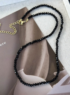 黑色水晶珍珠碎银子项链