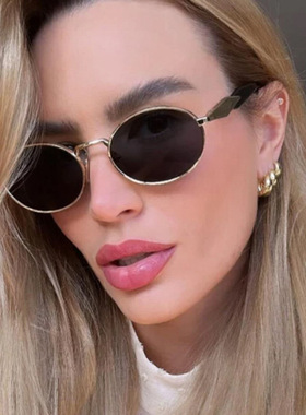 椭圆金属太阳眼镜女欧美复古墨镜