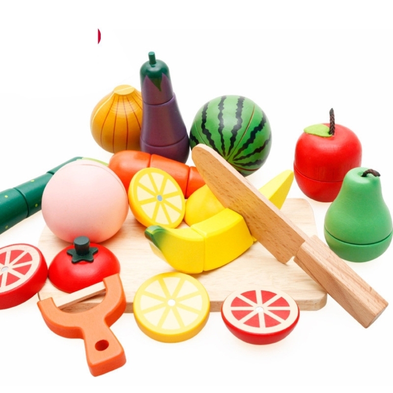 聚诚过家家木制仿真水果磁性切切看桶装切切乐木制益智玩具积木 - 图1
