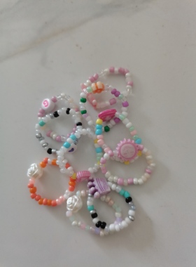 多巴胺串珠戒指混款编织个性手工素圈少女闺蜜原创设计颗混搭彩色