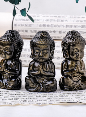 正品天然金耀石佛像雕刻件水晶原石如来佛摆件家居客厅玄关