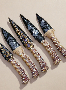 正品阿朋水晶天然水晶黑曜石匕首水晶原石打磨家居办公创意