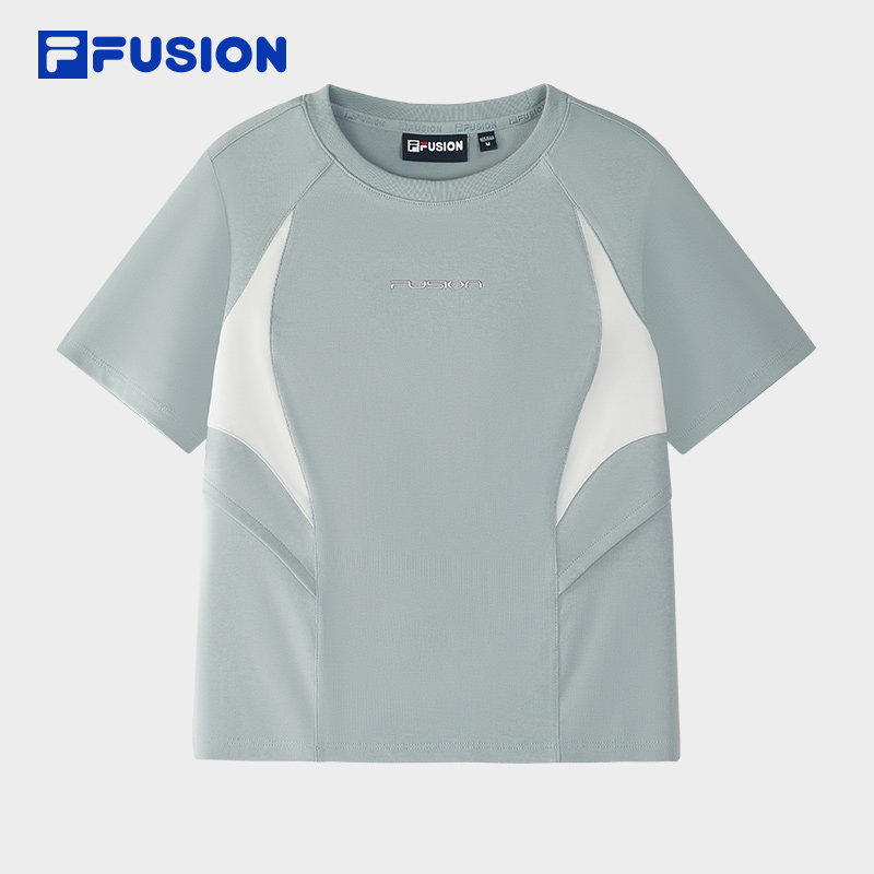 FILA FUSION斐乐潮牌女子针织短袖衫2025夏季新款休闲拼色紧身T恤,淘宝优惠券,粉丝福利购,淘宝优惠卷