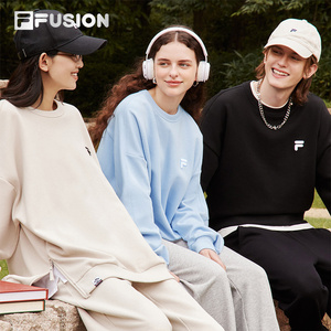 FILA FUSION斐乐潮牌情侣运动卫衣女秋季宽松圆领加绒套头上衣男