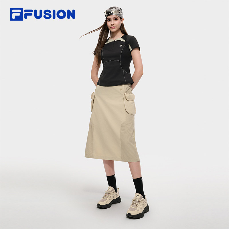 赵露思同款FILA FUSION斐乐女子短袖2025秋季新款时尚拼接修身T恤,淘宝优惠券,粉丝福利购,淘宝优惠卷