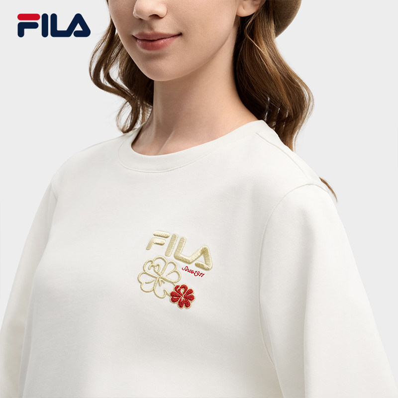 FILA 斐乐男女同款长袖T恤2026春新款情侣休闲海棠花红色长T恤,淘宝优惠券,粉丝福利购,淘宝优惠卷