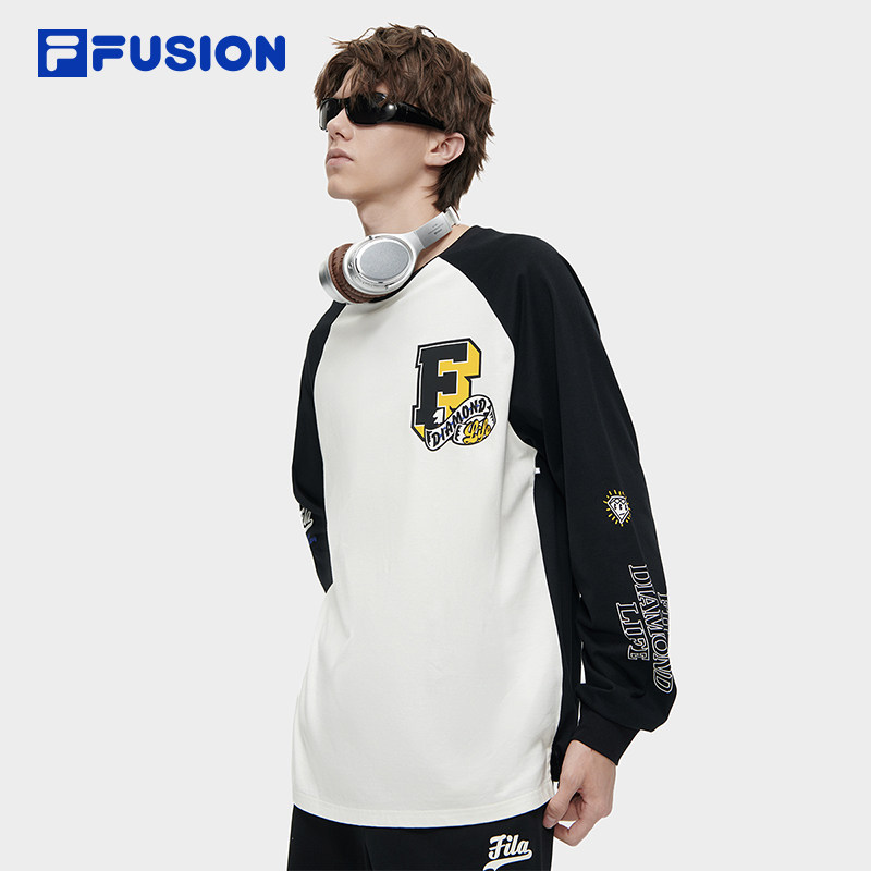 FILA FUSION斐乐潮牌男女同款针织长袖衫2023秋冬款纯棉拼接上衣,淘宝优惠券,粉丝福利购,淘宝优惠卷