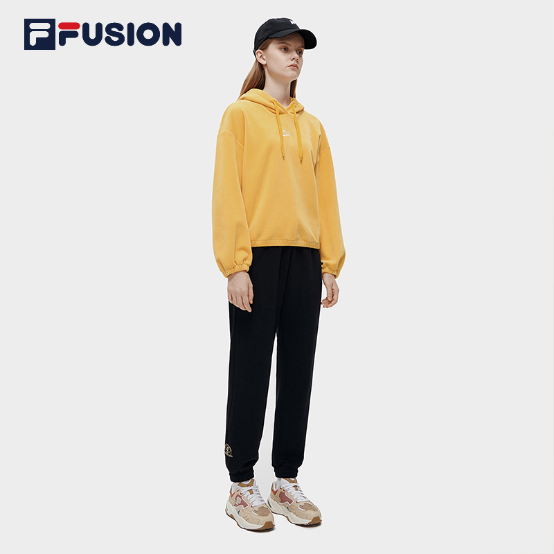 FILA FUSION斐乐潮牌卫衣女春季时尚长袖t恤宽松针织连帽运动上衣 - 图2