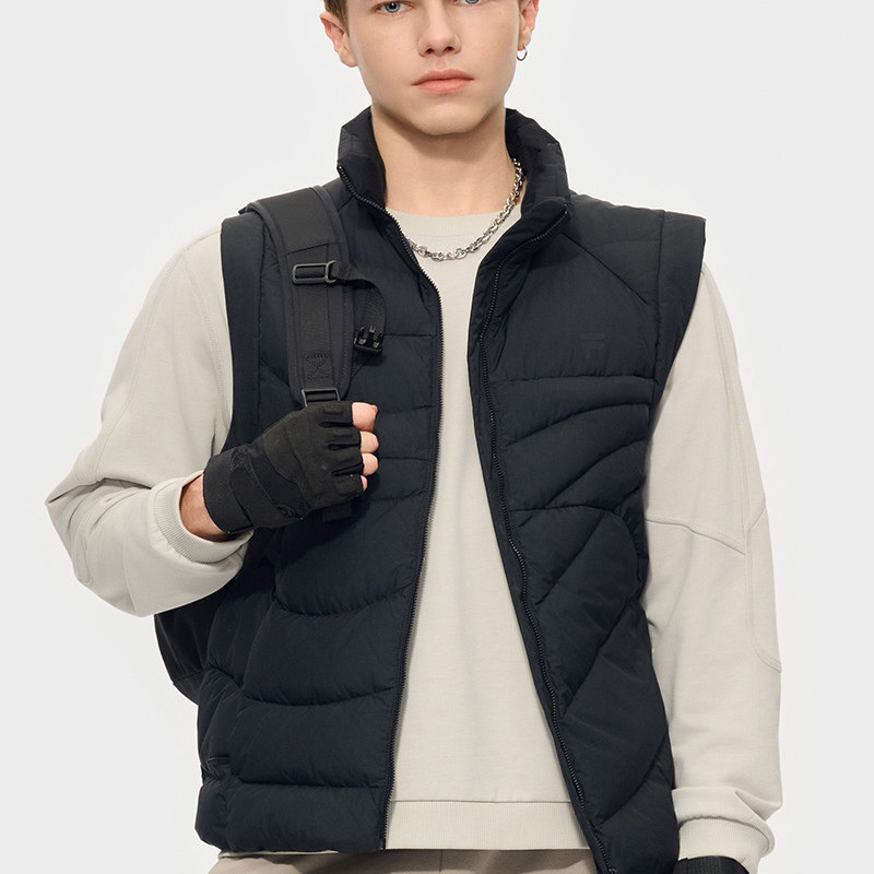 FILA FUSION斐乐潮牌羽绒马甲男2025冬新款休闲基础保暖连帽外套,淘宝优惠券,粉丝福利购,淘宝优惠卷