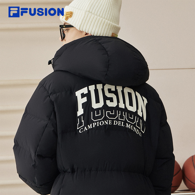 【欧阳娜娜同款】FILA FUSION长款羽绒服女2023冬季新款连帽外套