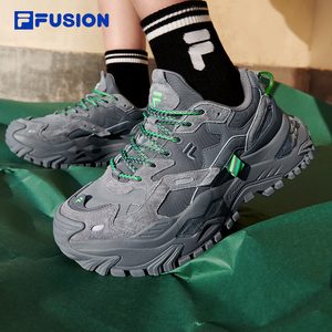 FILA FUSION斐乐运动女鞋硬糖鞋轻便款跑步鞋厚底灰色休闲老爹鞋
