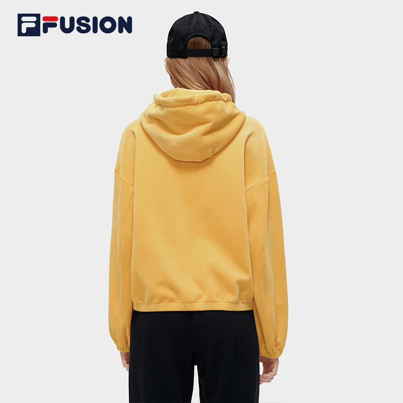 FILA FUSION斐乐潮牌卫衣女春季时尚长袖t恤宽松针织连帽运动上衣 - 图0