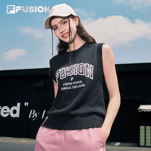 FILA FUSION斐乐潮牌女子编织衫2025秋季新款针织衫背心无袖毛衣 - 图0
