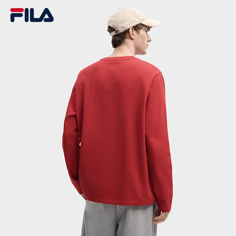 FILA 斐乐男女同款长袖T恤2026春新款情侣休闲海棠花红色长T恤,淘宝优惠券,粉丝福利购,淘宝优惠卷