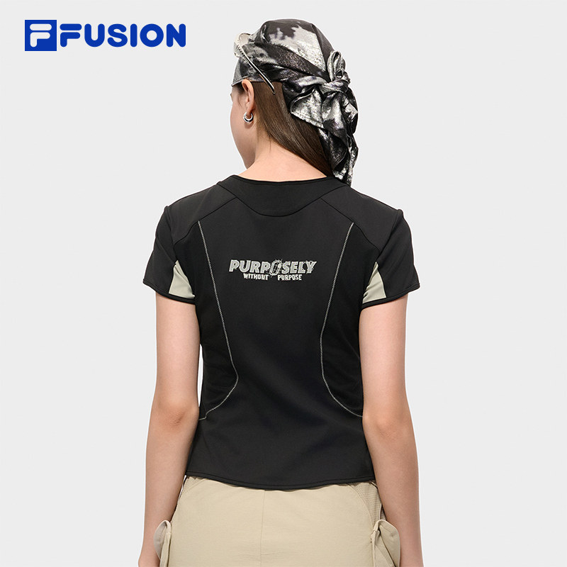赵露思同款FILA FUSION斐乐女子短袖2025秋季新款时尚拼接修身T恤,淘宝优惠券,粉丝福利购,淘宝优惠卷