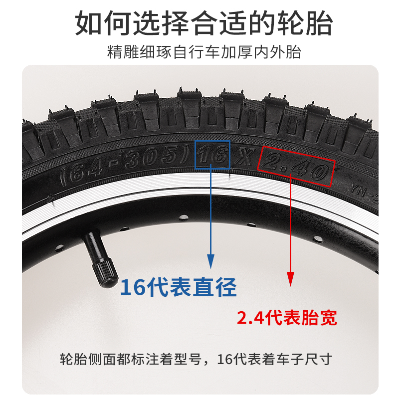 适用永久儿童自行车轮胎12/14/16/18/20寸2.50外胎1.75/2.125内胎