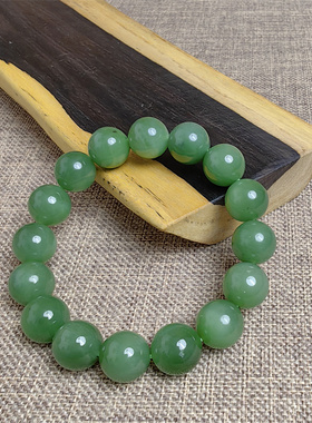 昱音真选~和田玉碧玉手链12mm手串单圈微猫素圈 有证送礼盒少黑点