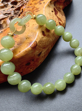 昱音真选~和田玉手链10mm单圈1条手串环环相扣情侣素圈送礼盒有证