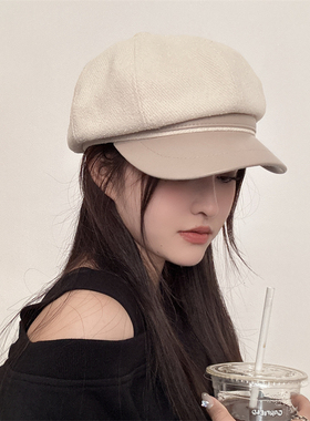 英伦黑色八角帽秋冬帽子女复古画家帽贝雷帽日系百搭显脸小鸭舌帽